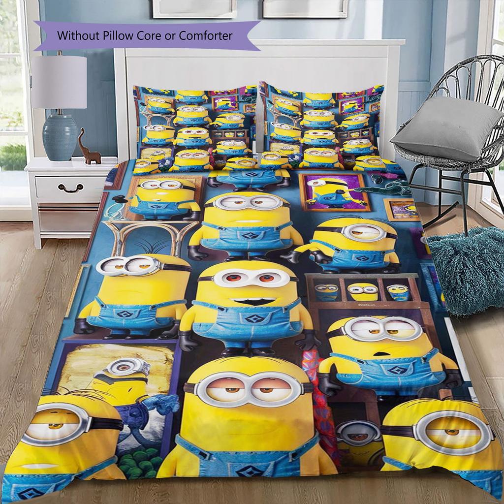 Classic Minions Printed Bedding Set 3PCS Cartoon Character Duvet Cover Pillowcase For Children Teens Room Home Decor
