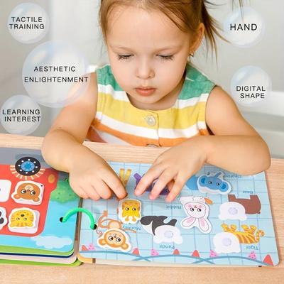 1 Sada Montessori, Tichá kniha, Předškolní výuková aktivní kniha, Čísla Tvary, Hmatový trénink - Senzorická puzzle hračka