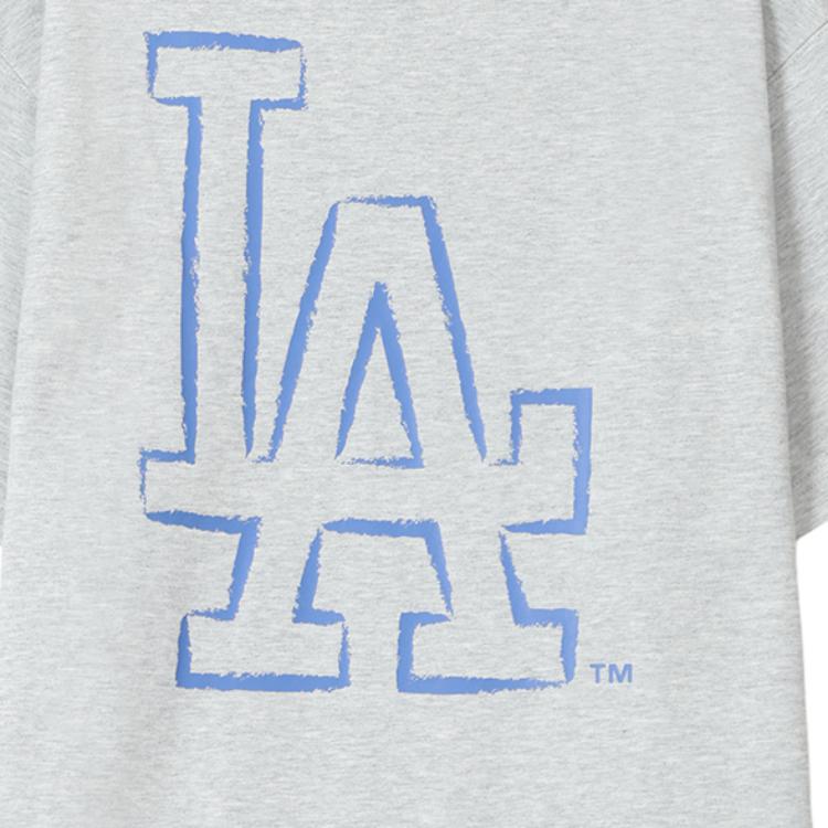 New Era Knit Short Sleeve Tee Acaclub Losdod Gray MLB Los Angeles Dodgers Back Logo Crew Neck T-Shirt Unisex Tops 14726606