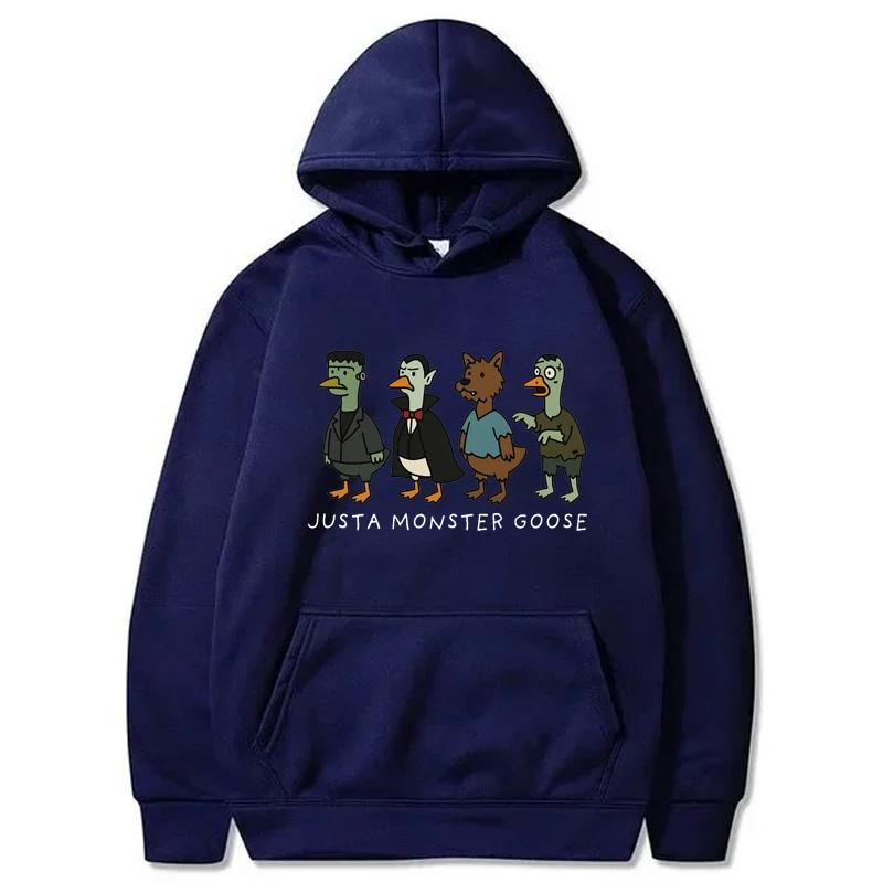 Just a Monster Goose Sweatshirt Women Halloween Silly Goose Funny Casual Fashion O-Neck Long Sleeve Fleece Pullover