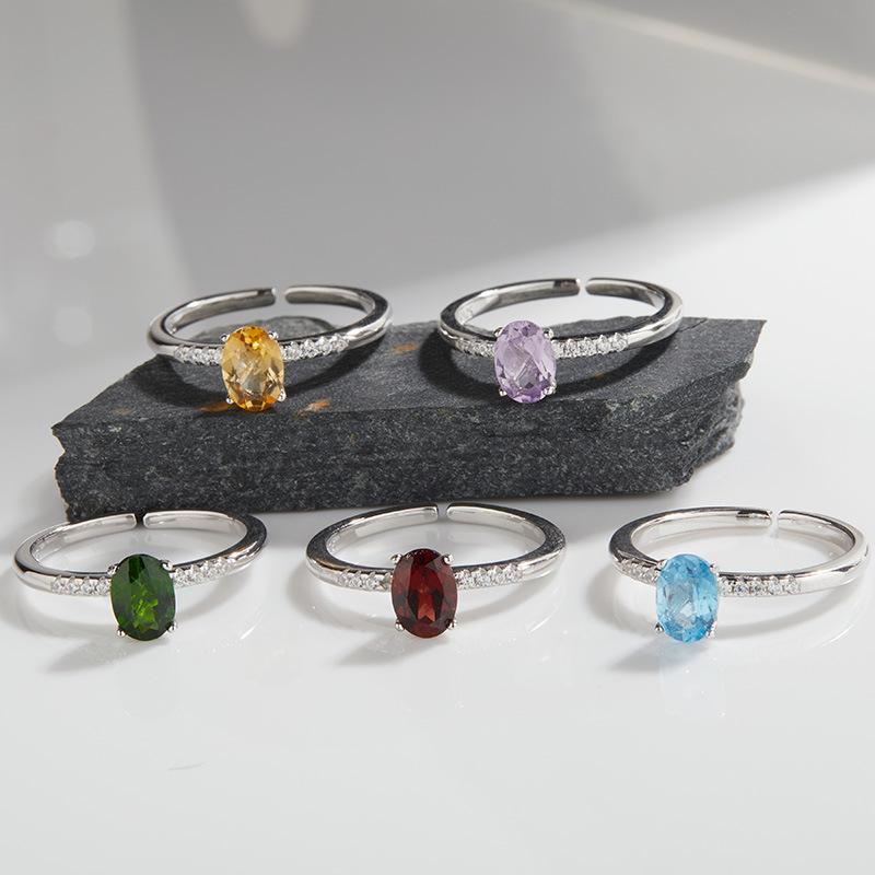 Niche Design S925 Sterling Silver Natural Topaz Garnet Citrine Color Treasure Ring Women'S Fashion Earrings