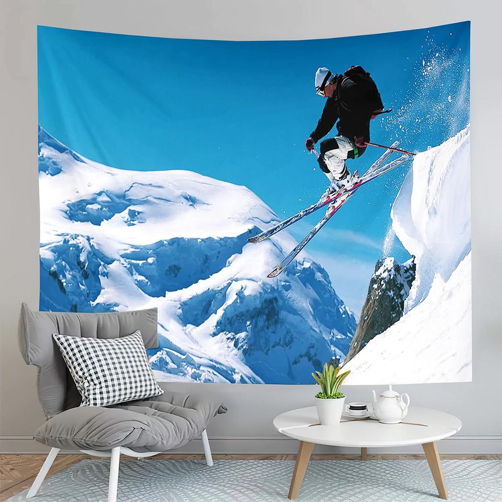 Winter Ski Tapestry Extreme Sports Hobby Tapestry Skiing Downhill Tapestry Home Living Room Bedroom Dorm Decor Background Cloth