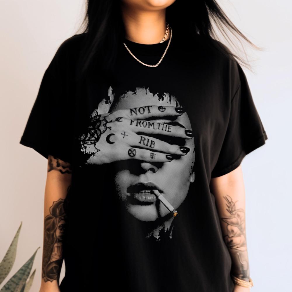 Lilith Feminist Shirt Not From The Rib Quote Tee Dark Feminine Graphic Women's T-shirts for Summer