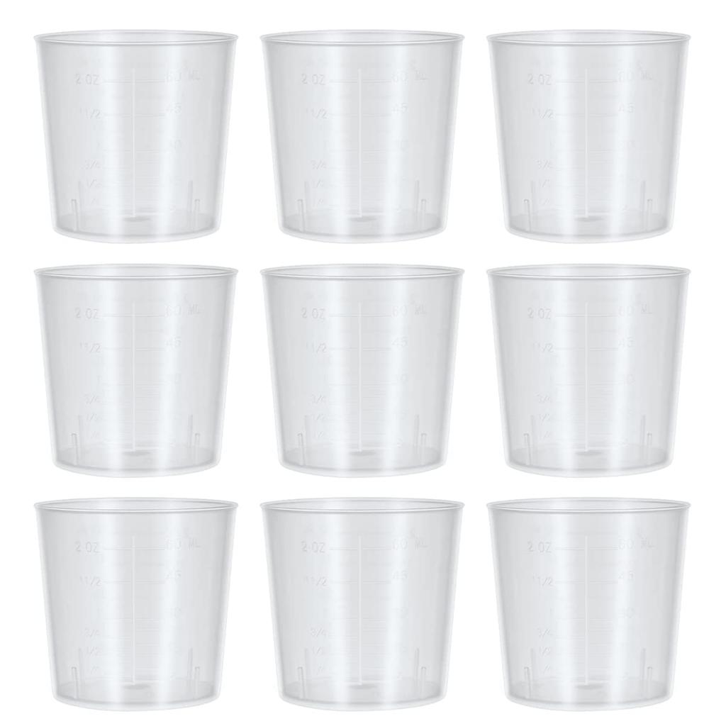 Amosfun 25-teilige Kunststoff-Messbecher, 60ml Bechergläser, Hitzebeständig, Klar, Skaliert, Kommerzielle Qualität, Bruchsicher, Tragbar, Kleines Fassungsvermögen