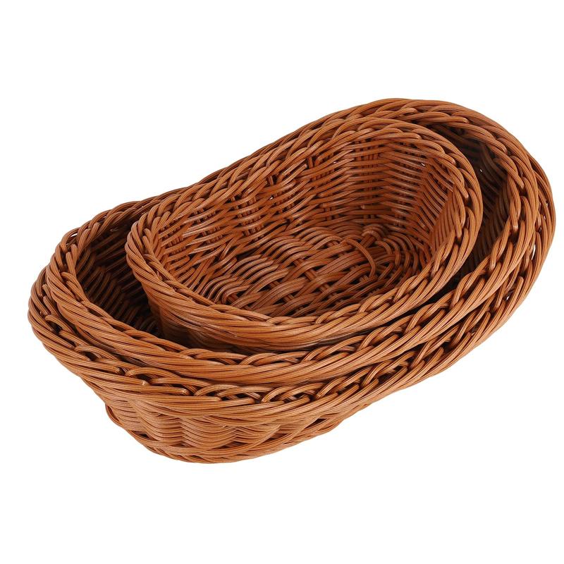 A96I-Wicker Woven Bread Basket Serving Basket Set Of 3,Storage Basket For Food Fruit Cosmetic Storage Table Top And Bathroom