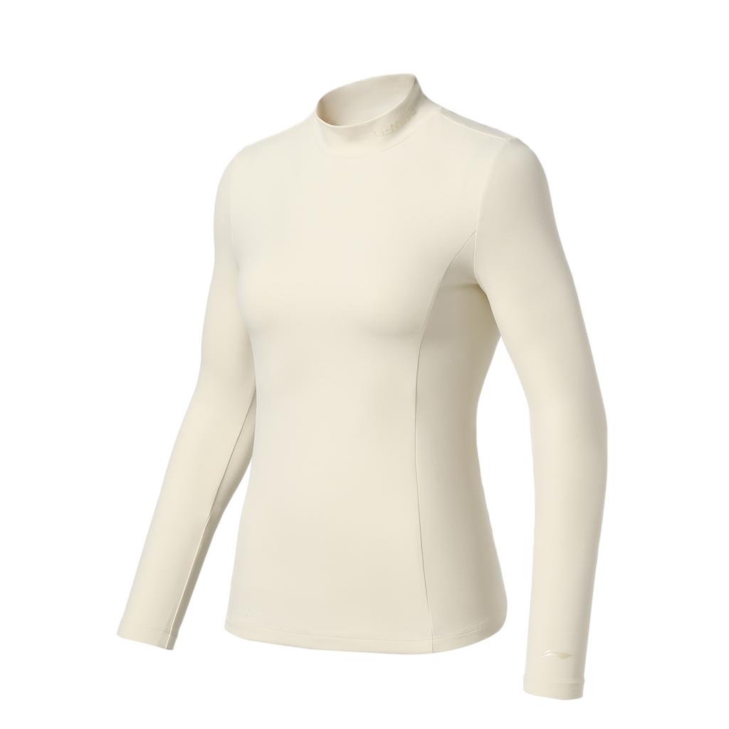 Li Ning Fitness Series Solid Color Sports Tight Comfortable Stand Collar Long Sleeve T-Shirt Women Tops Cloud-Apricot ATLR080-4