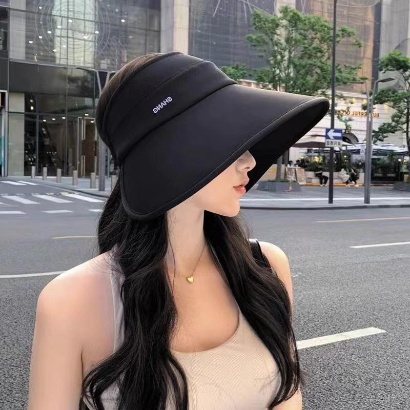 

Кепка-солнцезащитная с полной защитой вокруг головы Женская шляпа от солнца с открытым верхом Большая поля Двусторонняя летняя солнцезащитная кепка из ледяного шелка Улучшенная чёрный