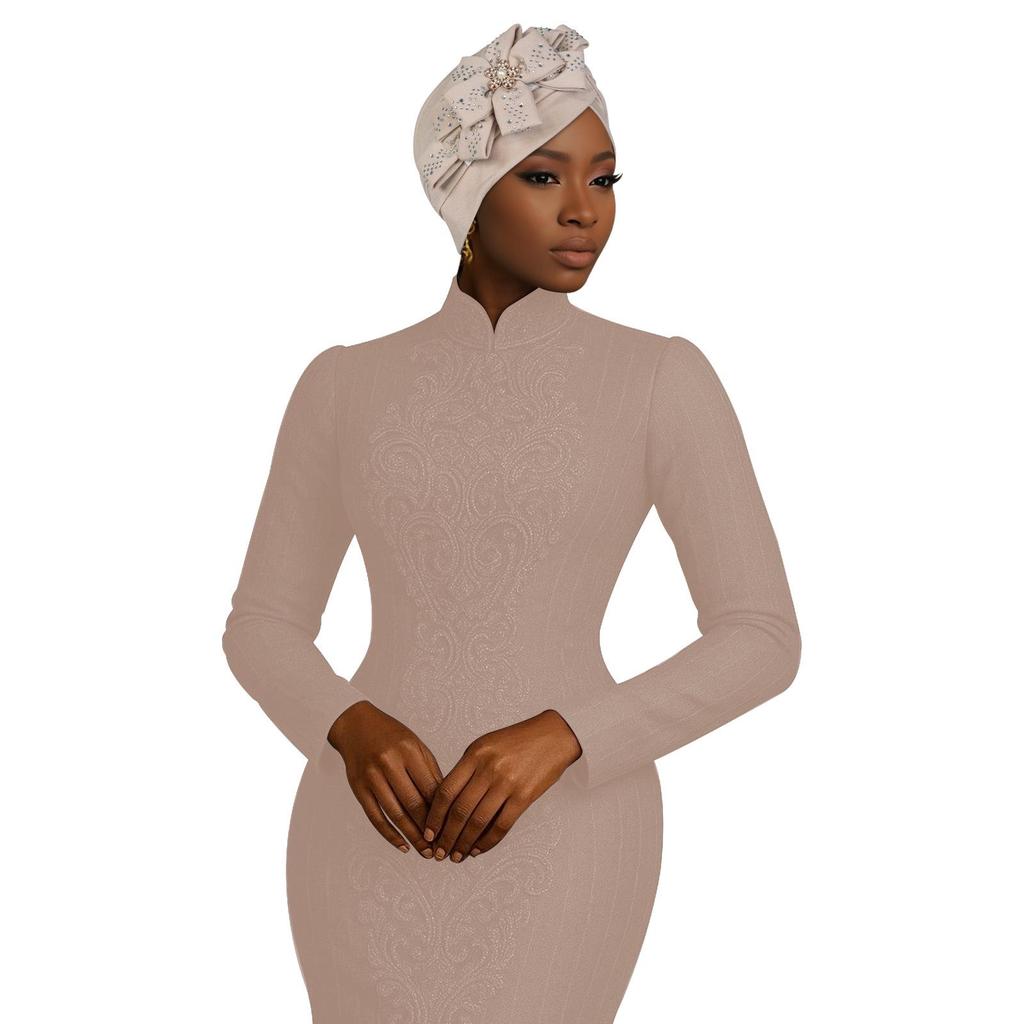New African Rhinestone Flower Casual Hijab Hat 