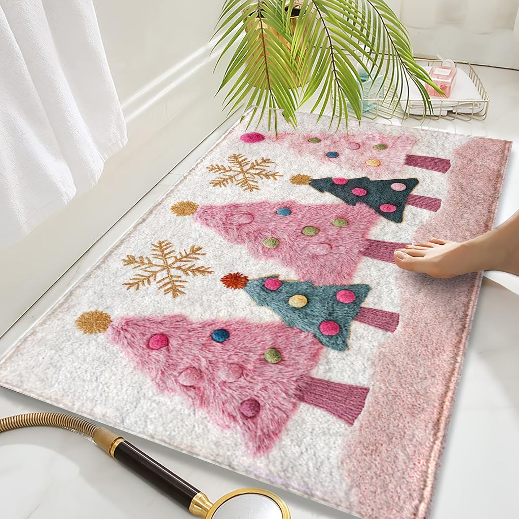 Cartoon Christmas Tree Plush Bathroom Non Slip Water Absorbent Floor Mats Lovely Bedroom Entrance Decorative Carpet
