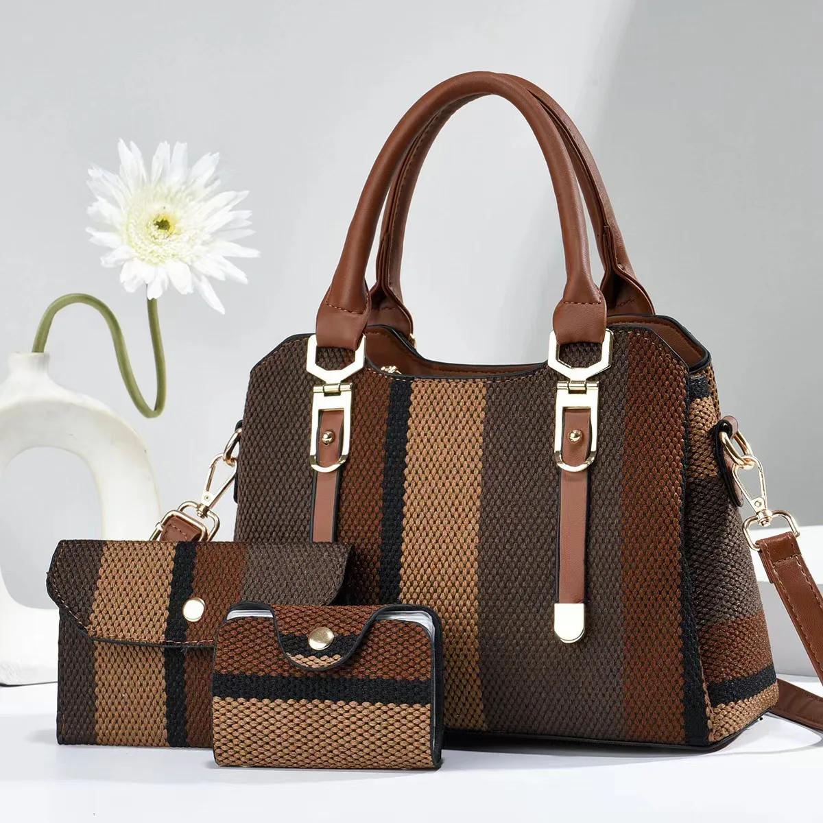 

Versatile Tote Bag Women s Korean Single Shoulder Large Bag New Women s Crossbody Bag Ladies Casual Stripe Women Handbag + Purse 27x12x20cm