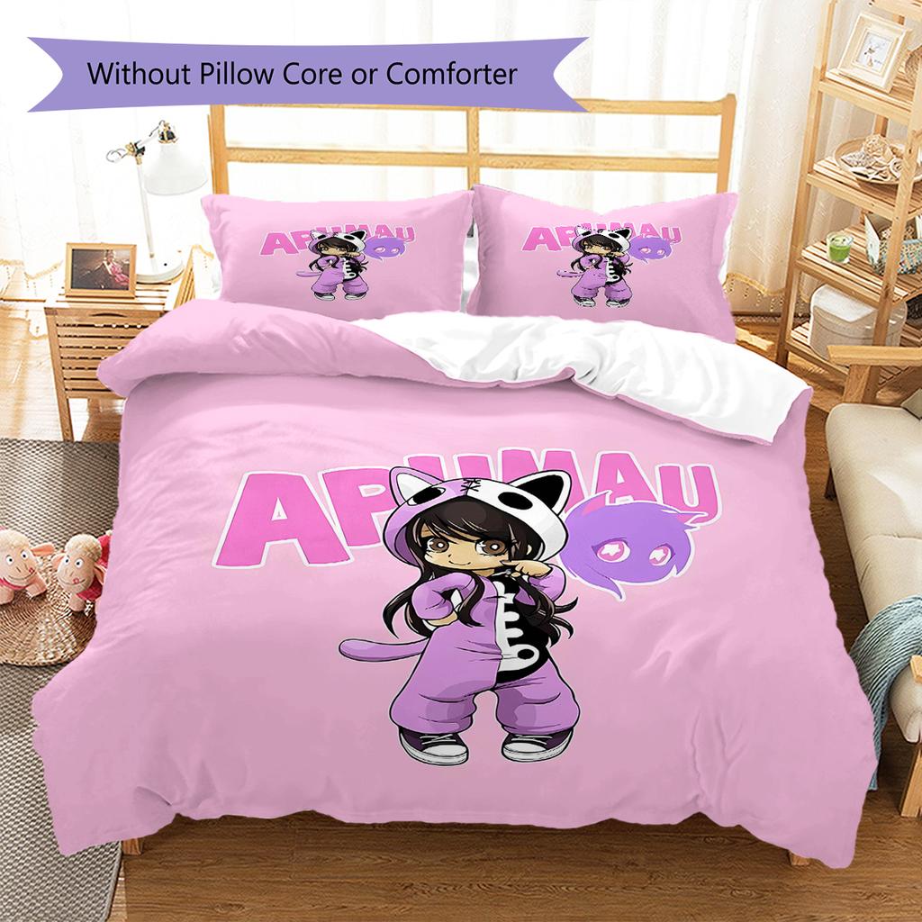 Ropa de cama con patrón Aphmau, juego de edredón, funda de almohada, decoración del hogar, regalo de cumpleaños (1 * funda nórdica + 2 * fundas de almohada, sin núcleo)