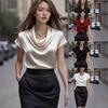 New Women's Satin Short Sleeve Shirt, French Style Elegant Drooping Blouse, Fashion Casual Women Top