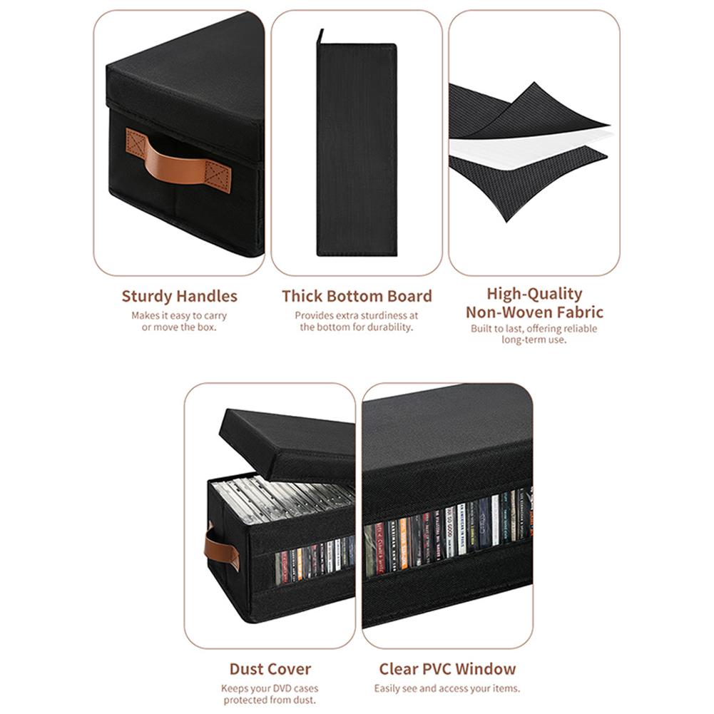 Stackable CD Case Holder with Visual Window Dustproof Lid And Handles - Holds Up To 37 CDs - 40x15.5x13.5 Cm Cartridge