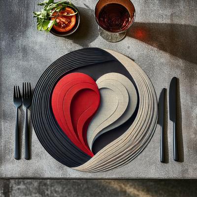 Modern Abstract Love Layered Meal Mat Waterproof, Oil Proof, Thermal Insulation Table Mat Restaurant Desktop Decoration