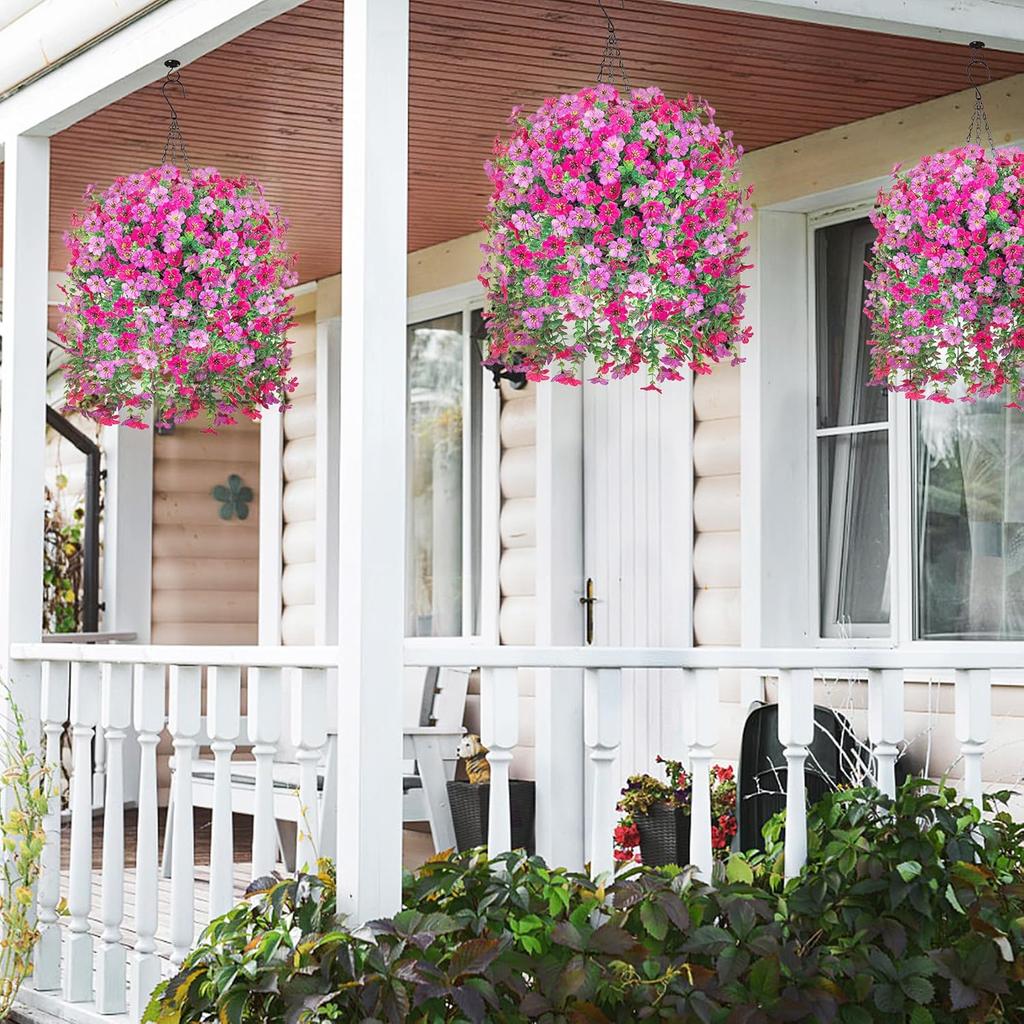 2/1PCS Artificial Hanging Flowers Basket for Outdoor, Fake Flowers Faux Plants Look Real for Yard Gardens Porch Patio Home