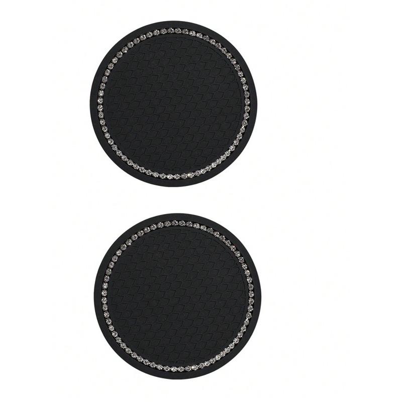 

2pcs Rhinestone-Encrusted Car Water Cup Mat, Round Silicone Anti-Slip Mat, Heat Insulation Mat, Rhinestone Creative Car Accessories 2pcs Diamond Black різнокольоровий