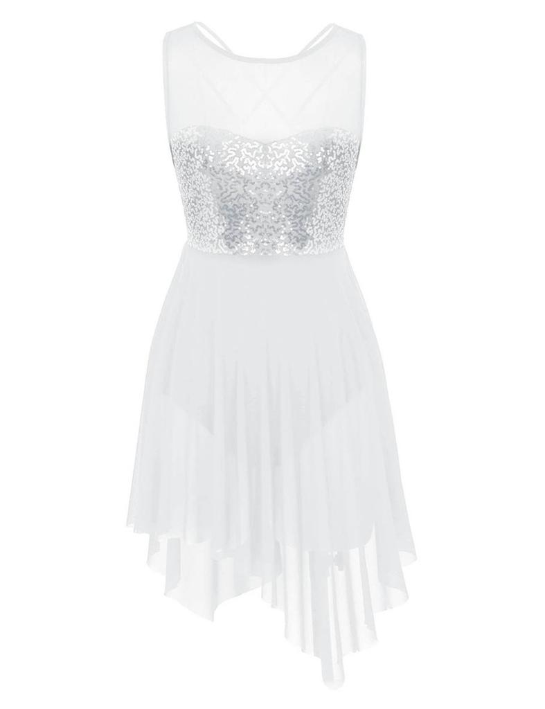 Rochie de dans fără mâneci, paiete strălucitoare, pentru femei, patinaj artistic, antrenament de gimnastică artistică, rochie de balet liric