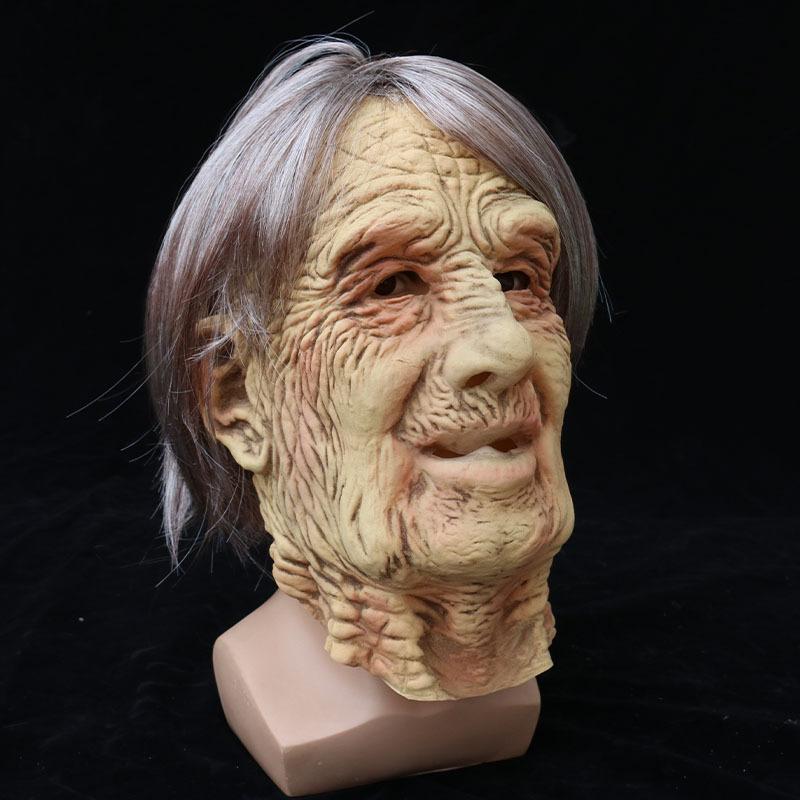 Silver-haired Old Man Head Party Costume Horror Mask