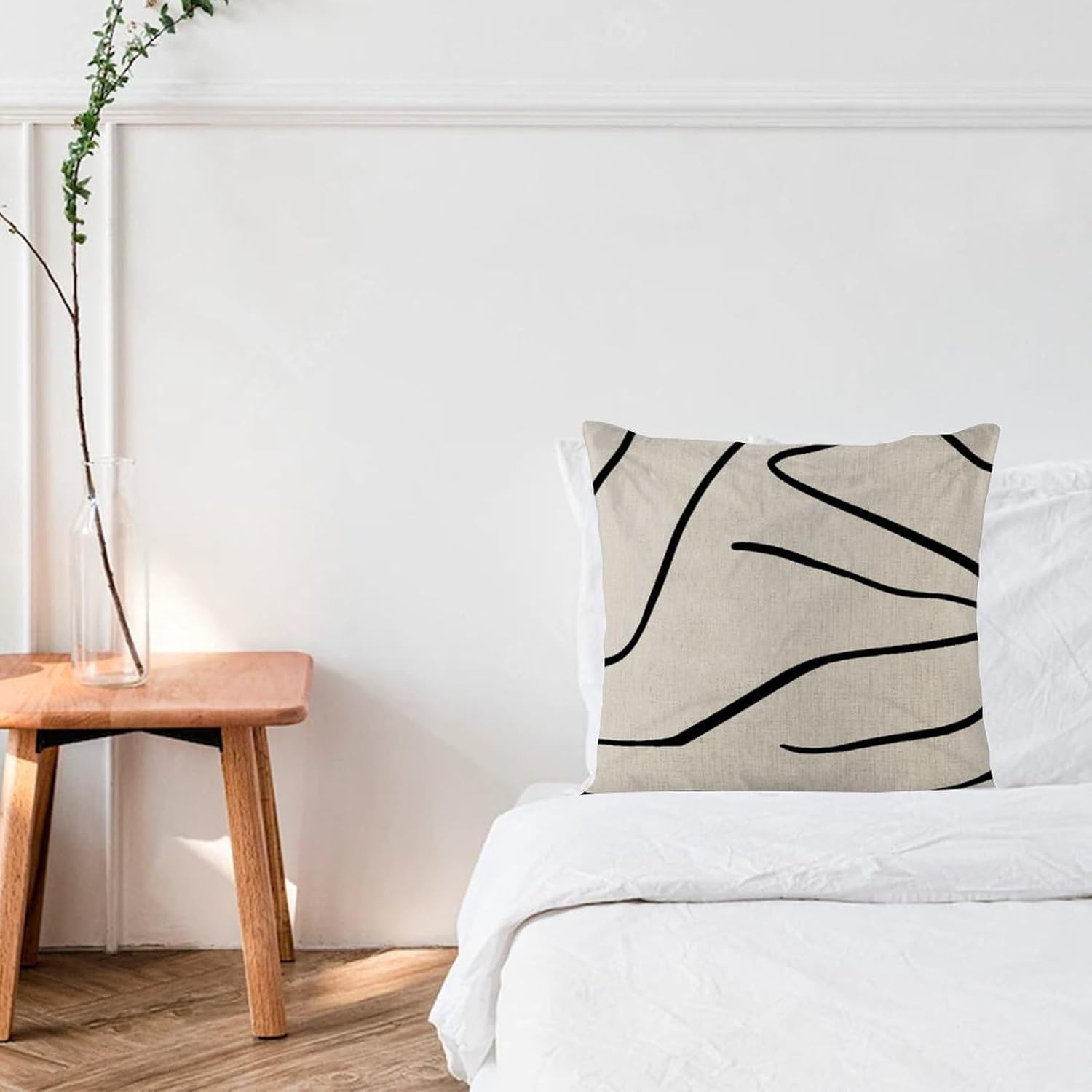 

Modern Pillow Cover 22x22in Boho Geometric Stripes Black Beige Décor Breathable Pillowcases Bohemian Western Tribal Aztec Cotton Linen Pillowslip