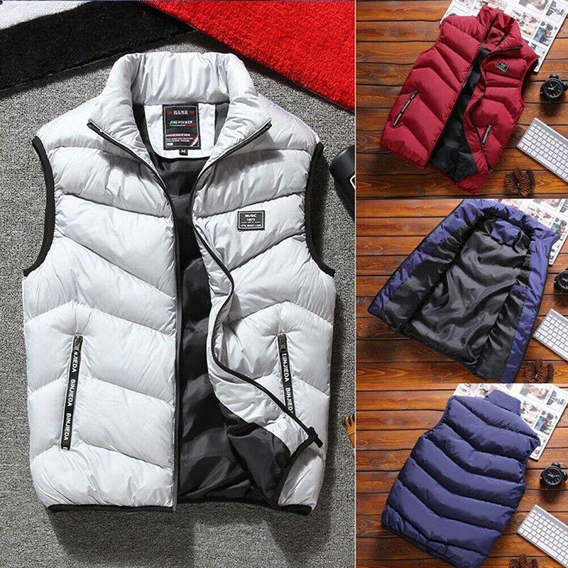 Fashionable Mens Quilted Coat Vest Waistcoat Parka With Solid Pattern And Regular Fit