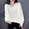 Large Size V-neck Sweater Women  Autumn Winter Loose Fitting Women's Long Sleeve Top Pullover Knitwears Bottoming