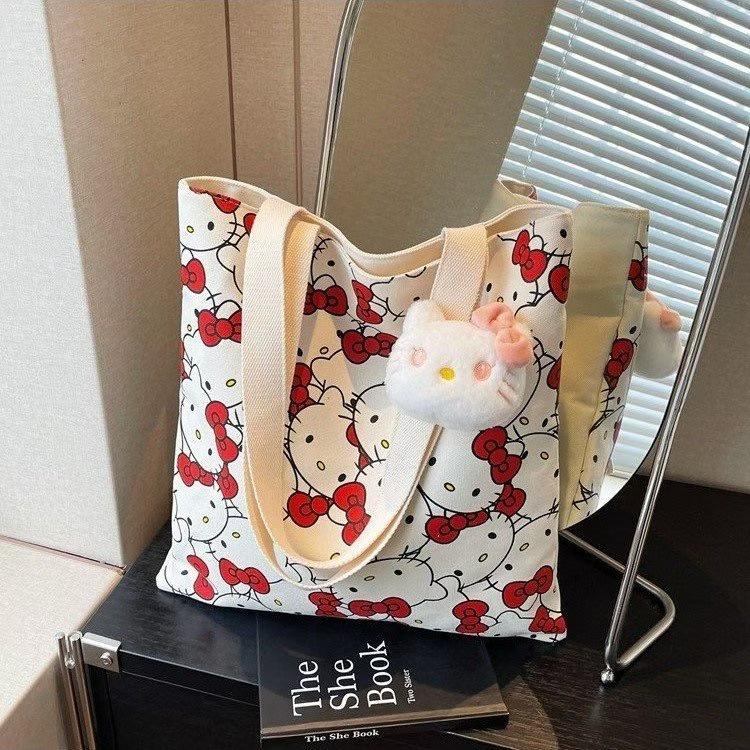 Hello Kitty Cartoon Print Canvas Tragetasche - Koreanischer Lässiger Stil Schulter-Handtasche