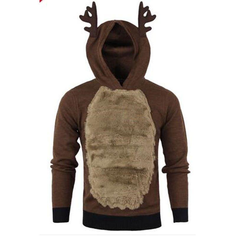 Luxurious Mens Christmas Hoodie Jumper With Fluffy Rudolph Reindeer Design Sweater