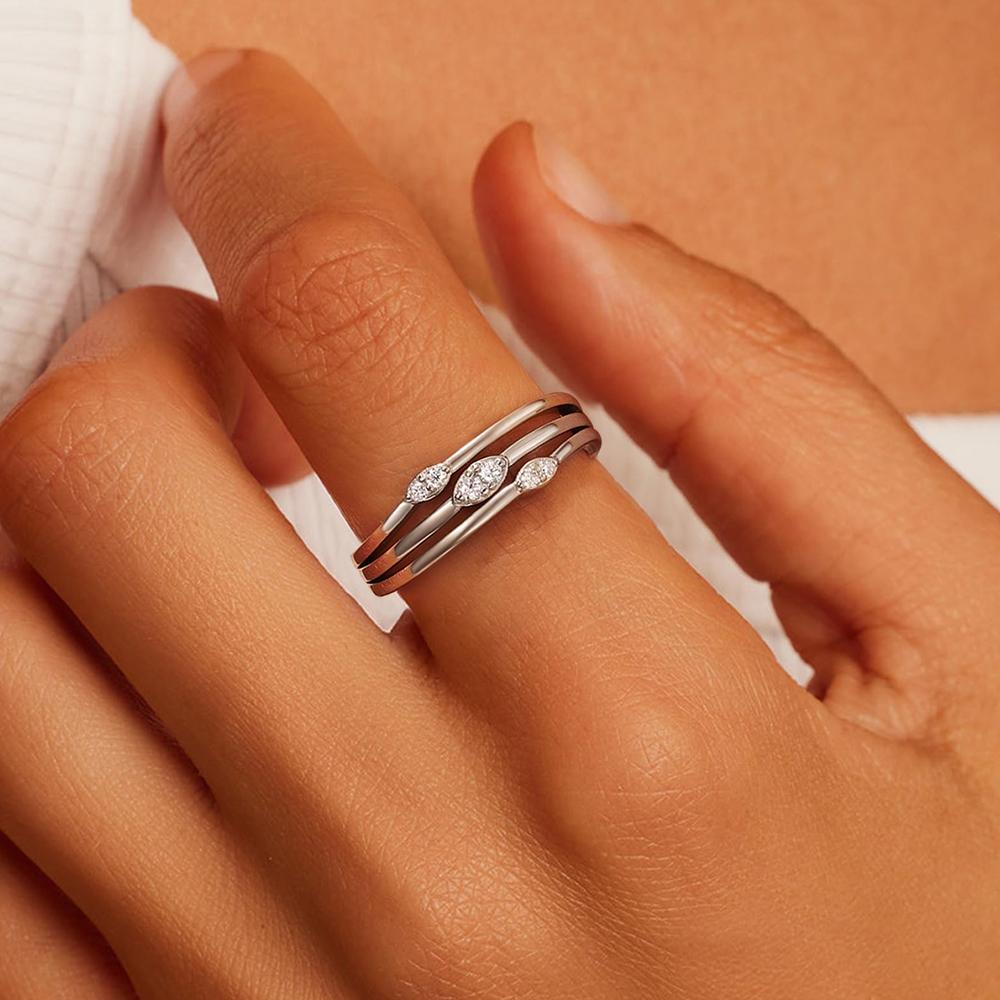 Round Cut Brilliant All Moissanite Ring for Women   CopperIrregular Stacked Ring Sparkling Wedding Band Jewelry Gift