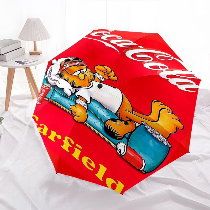 1pc Garfield Coca-Cola Automatic Open Close Umbrella with 8-Rib Windproof Canopy Compact Portable Travel Umbrella10287