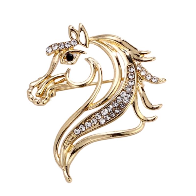Stylish Equestrian Rhinestones Brooch Pin For Jackets Scarves Outfits Zinc Alloy Crafted Shining Decorative Jewelry Gift