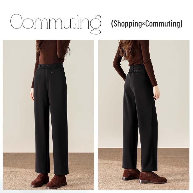 Women's High-Waist Hyaluronic Acid Warm Fleece Straight-Leg Trousers