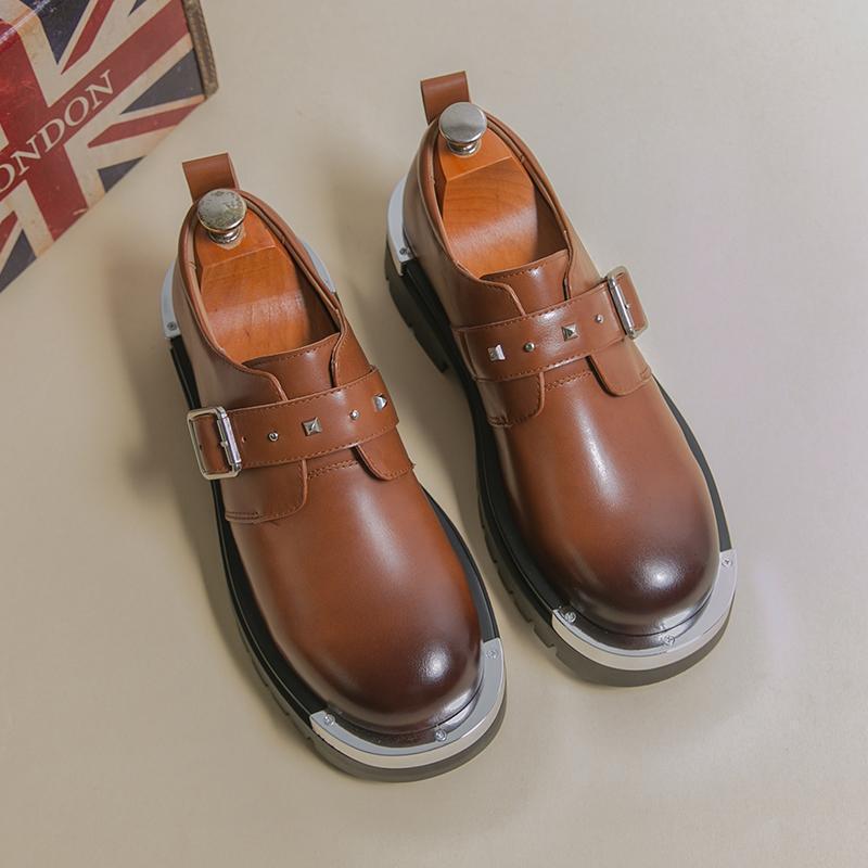 Men's Plus Size Leather Shoes - Autumn/Winter, Thick Sole, Height Increasing, British Style, Casual Buckle Trend