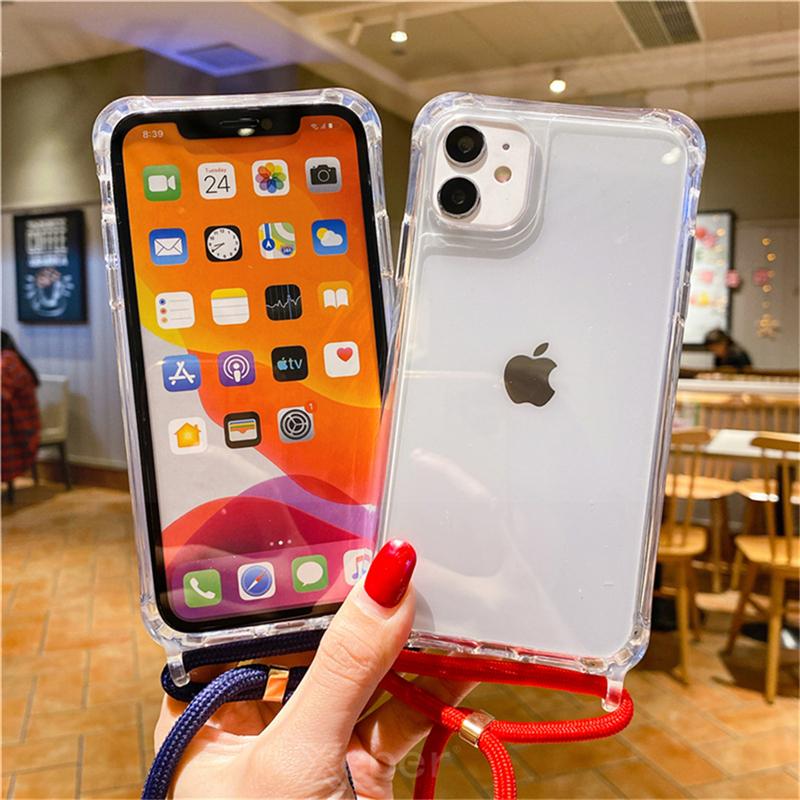 Lanyard Strap Crossbody Cord Rope Clear Case For 17 16 15 14 13 Pro Max 12 11 XR Mini 7 8 Plus Shockproof Acrylic Cover