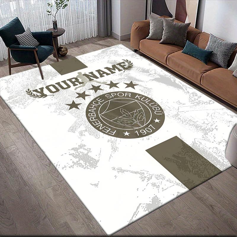Individueller Name, Fenerbahce Heim-Sofa-Dekoration für Wohnzimmer & Schlafzimmer, Rutschfeste Spiel-Flanell-Fußmatte für Spielzimmer