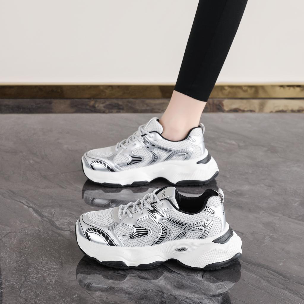 Autumn new breathable mesh shoes thick-soled heightening sports shoes casual dad trendy shoes