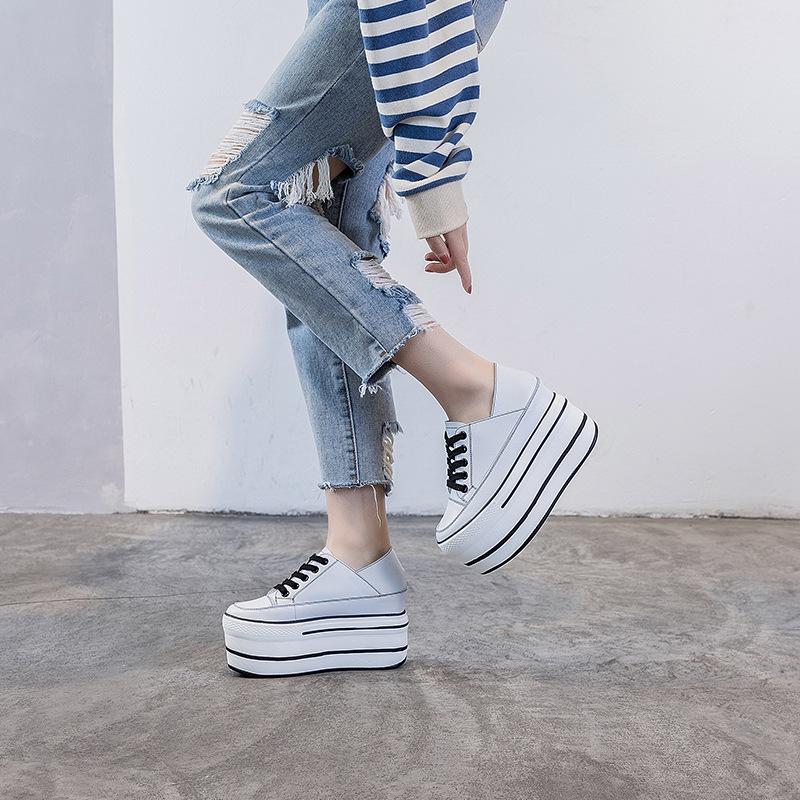 Muffin Shoes Platform Leather Surface Two Wear White Shoes Inner Height Increase Spring Korean Version Women's Board Shoes Casual Shoes