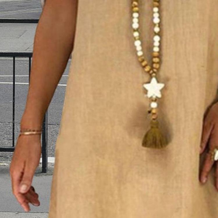 Summer Vacation Beach Dress Lady Sleeveless V Neck A Line Solid Color Knee Length Midi Pullover Vest Dress