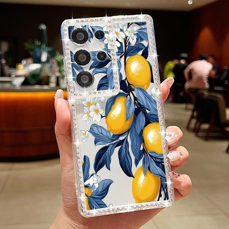 Luxus Kirschfrüchte Muster Diamant Hülle Für Samsung Galaxy S25 Ultra S24 Plus S23 S22 S21 FE A14 A15 A16 A25 A26 A35 A36 A54 A55 A56 5G Cover