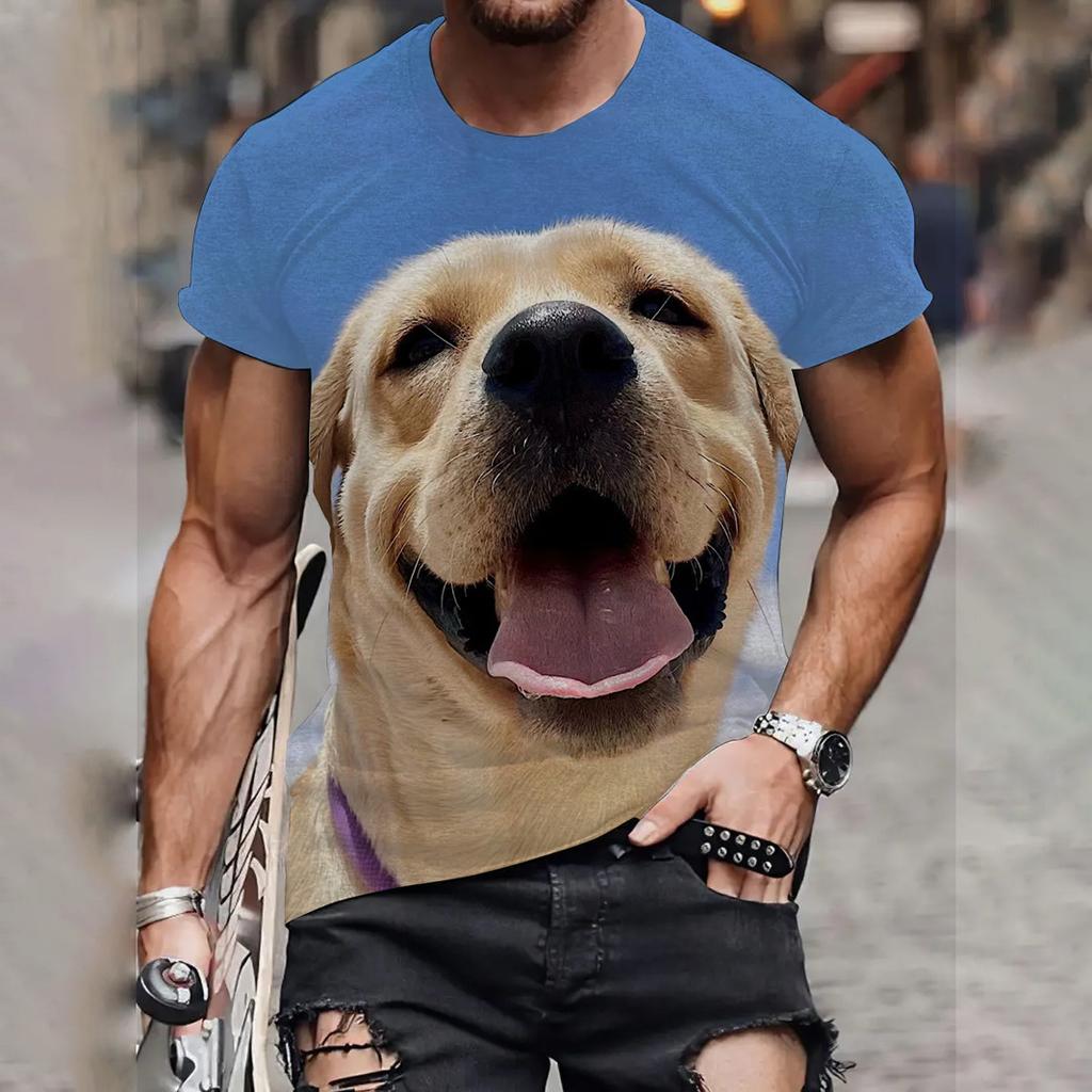 Cool 3D Dog Print Short Sleeve T-Shirt, Casual Street Style