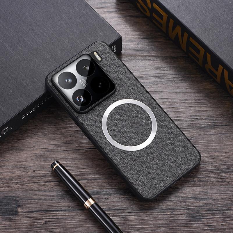 Magsafe Magnetic Plain Leather Case For Xiaomi 15 Pro Mi 15 14T Pro 14 Ultra Xiaomi14T Cloth Wireless Charging Cover