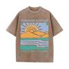 2026 Vintage Sunrise Mountain Lake Landscape Graphic Black Acid Washed T Shirt Retro Outdoor Inspirational Slogan Oversized Unis