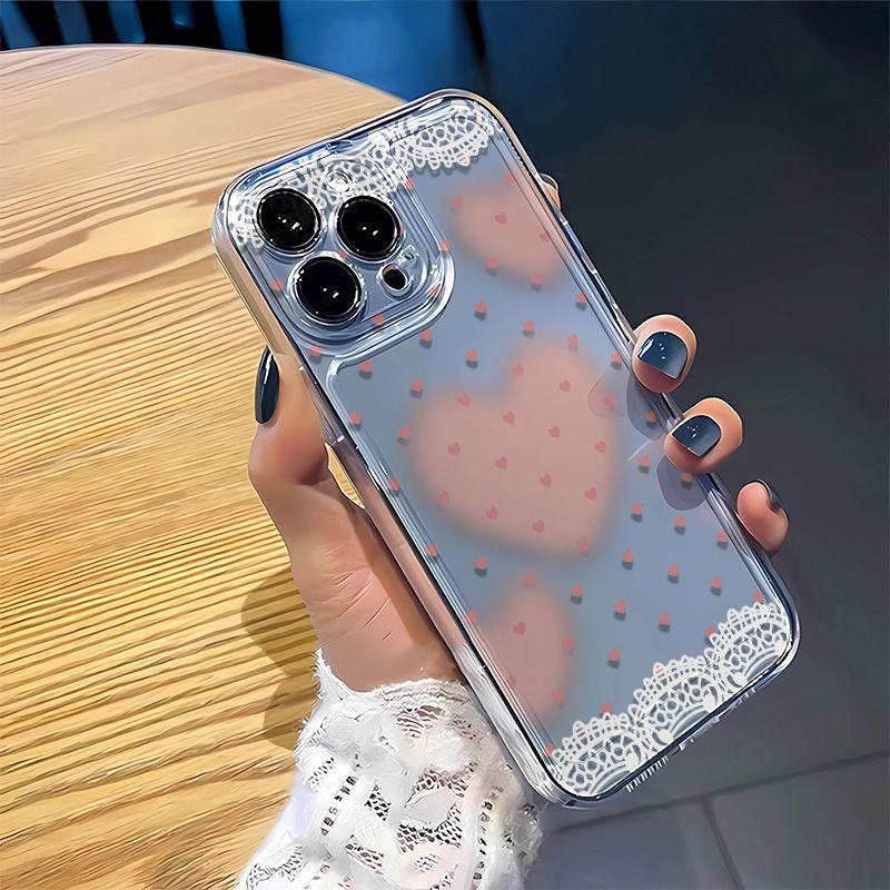 ins full screen small love iPhone17Promax mobile phone case is suitable for Apple 16Pro space case 15 transparent 14.