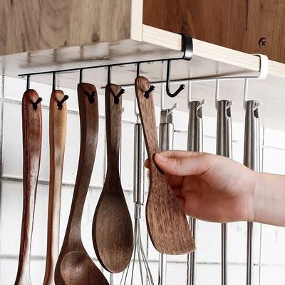 Mugghållare för kaffekopp med 6 krokar Svart Vit Krokar Hylla Multifunktion Köksskåp Diverse Organizer Förvaringshängare