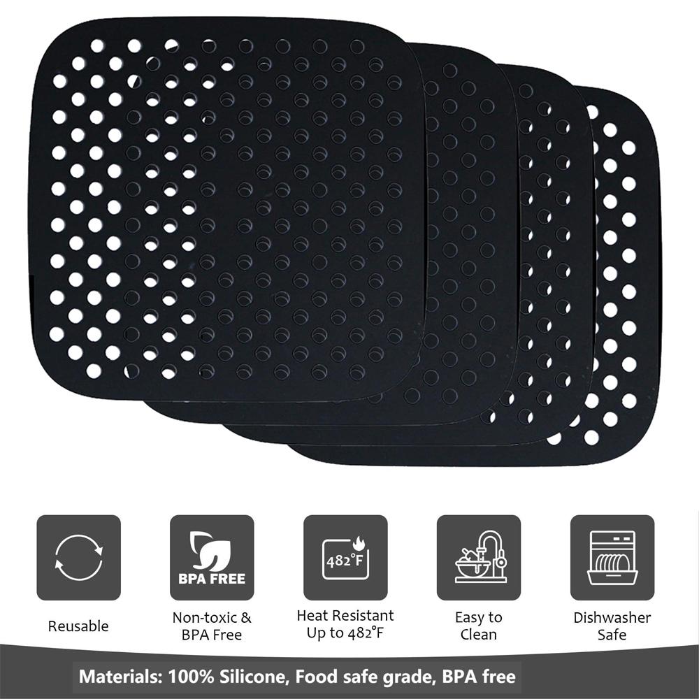 Reusable Silicone Airs Fryer Liners with Airs Fryer Magnetic Cheat Sheet, Easy Clean Airs Fryer Accessories, Non Stick (Square 8.5")