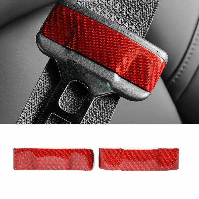 Red Carbon Fiber Seat Belt Buckle Adjust Cover Trim For Tesla Model 3 2017-