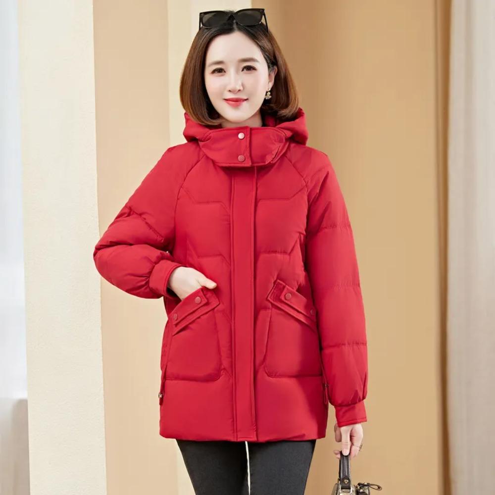 Women's Simple Down-Cotton Padded Jacket for Commutes - Thick, Warm, Long-Sleeve Outerwear