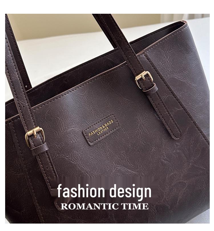 2025 Retro Korean Style Chic Large Capacity Solid Color Womens Shoulder Tote Bag