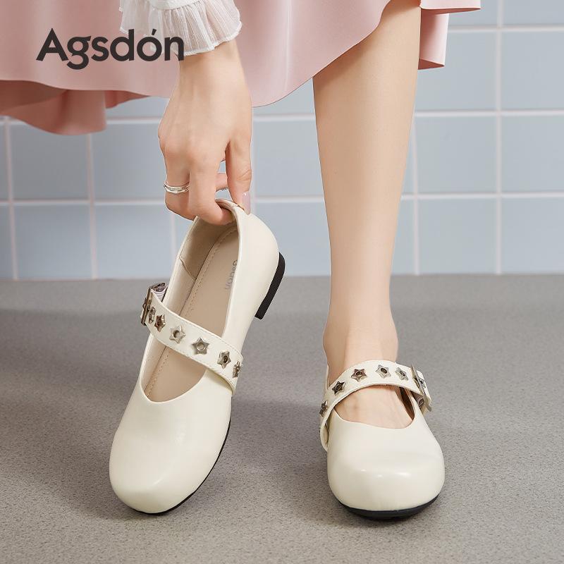 Augustine Mary Jane Shoes Women's 2025 New Summer Shallow Mouth Single Shoes One Pedal with Skirt Soft-soled Small Leather Shoes