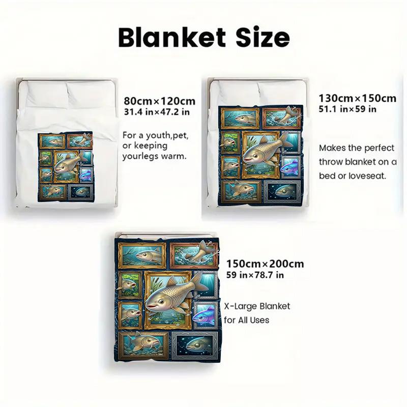 Fish Fantasia 2D Flat Pattern Flannel Blanket, High Quality All Seasons, Home Decor, Warmth and Comfort, Perfect for Christmas Gifts.