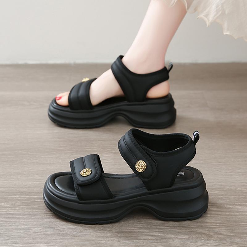 Mode CRLAYDK Damen Zehenfrei Doppelknöchelriemen Keilsandalen Mode Klettverschluss Verstellbare Sommer Pantoletten Strand Casual Plateau Schuhe